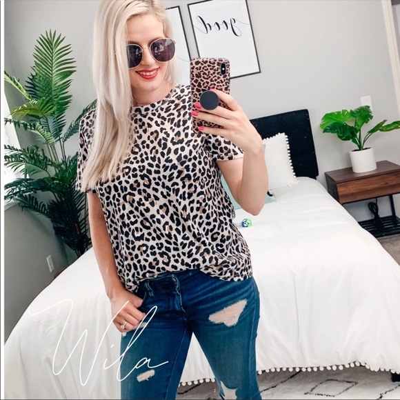 Leopard print tee shirt tan black 669400 - Picture 5 of 7